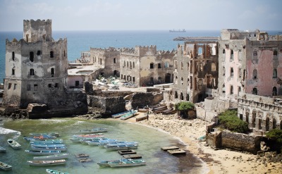MOGADISHU, SOMALIA - FEBRUARY 20: A general view, from the remains of the Urubha hotel, over the old fishing port on February 20, 2012 in Mogadishu, Somalia. As operations against Al Shabaab continue, AMISOM troops push further out of Mogadishu and expect to meet heavy resistance in the town of Afgooye, where aid agencies have been prevented from reaching thousands of displaced civilians by Al Shabaab militants controlling the area. (Photo by John Cantlie/Getty Images)